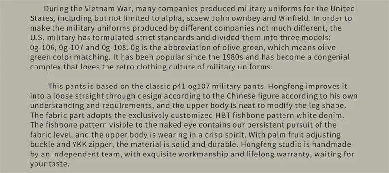 Red Tornado OG-107 Fatigue Pants Men Herringbone Twill Casual Trousers Army Green