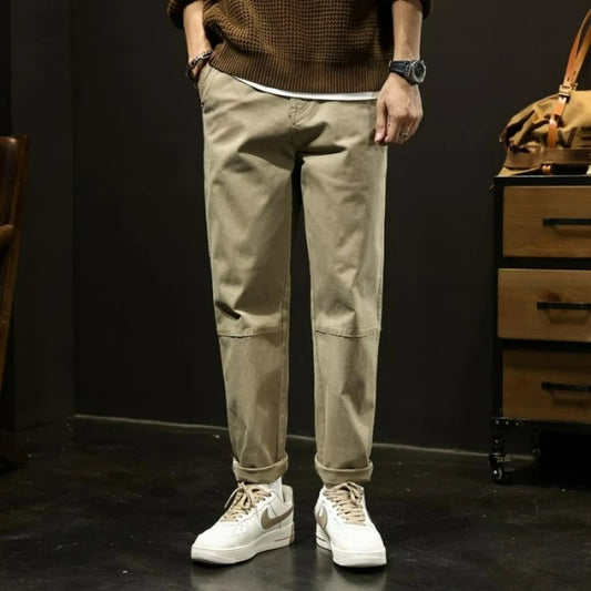 Autumn Winter Men's Vintage Slim Pants Fashion Business Casual Cotton Solid Straight Elastic Waist Trousers Male Brand Clothing