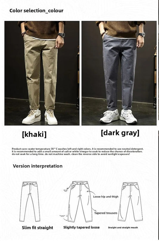 Autumn Winter Men's Vintage Slim Pants Fashion Business Casual Cotton Solid Straight Elastic Waist Trousers Male Brand Clothing