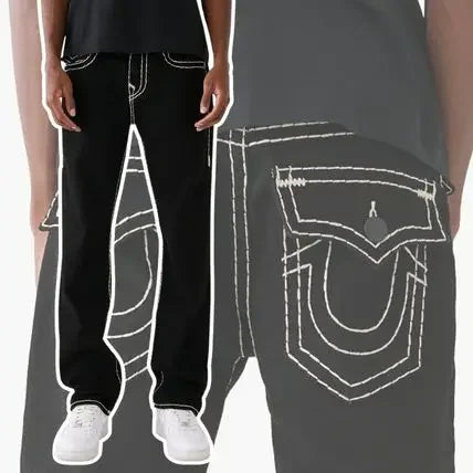 Vintage Hip Hop Street Leisure Denim Pants Buddha Y2k Gothic Fashion Embroidered Straight Leg Wide Leg Jeans Men Clothing