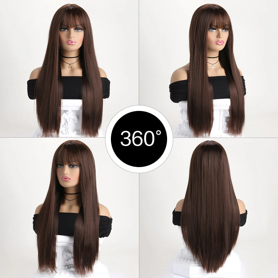 26 Inch Long Straight Synthetic Wig for Women – Fashion, Daily & Party | شعر مستعار صناعي طويل مستقيم 26 بوصة للنساء – أزياء، يومي وحفلات