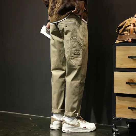 Autumn Winter Men's Vintage Slim Pants Fashion Business Casual Cotton Solid Straight Elastic Waist Trousers Male Brand Clothing