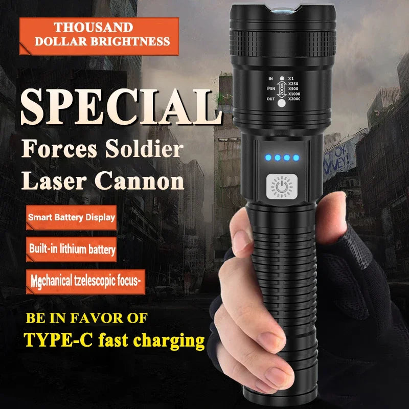 2000LM LED Tactical Flashlight USB Rechargeable High-Brightness Torch for Outdoor & Emergency Use