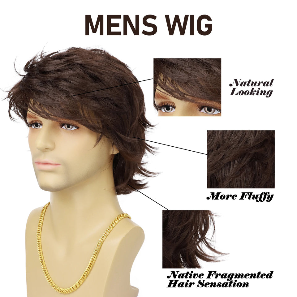 Synthetic Men’s Wig – Short Black Layered, Heat Resistant | شعر مستعار صناعي للرجال – قصير أسود طبقات، مقاوم للحرارة