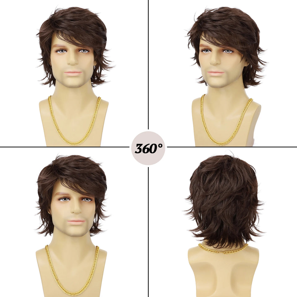 Synthetic Men’s Wig – Short Black Layered, Heat Resistant | شعر مستعار صناعي للرجال – قصير أسود طبقات، مقاوم للحرارة