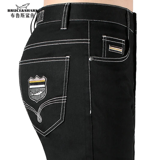 2024 New Summer Mens Black Jeans  Bruce&Shark Best Jeans for Men Loose Fit Cowboy Pants Casual Stretch Cotton  Straight Leg