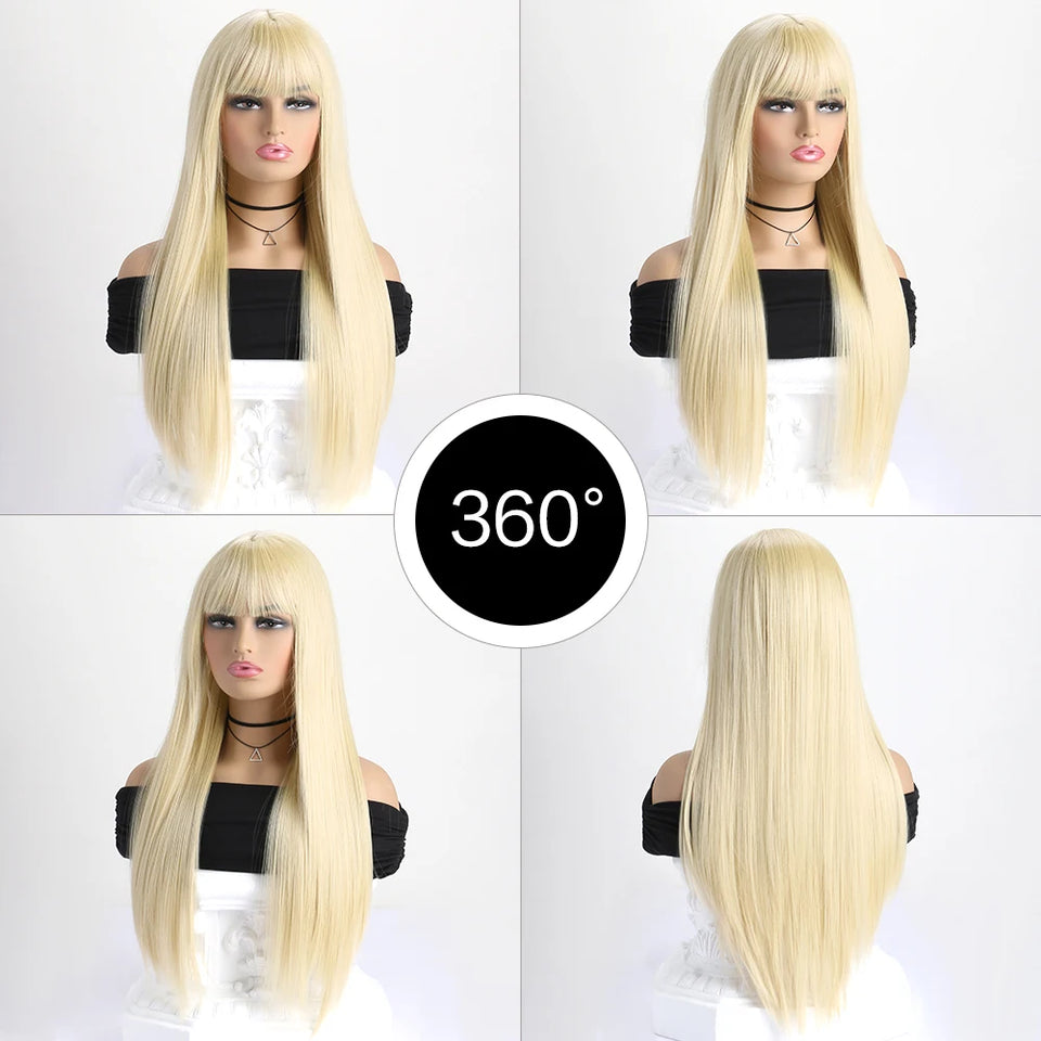 26 Inch Long Straight Synthetic Wig for Women – Fashion, Daily & Party | شعر مستعار صناعي طويل مستقيم 26 بوصة للنساء – أزياء، يومي وحفلات