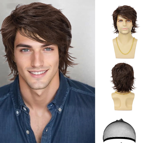 Synthetic Men’s Wig – Short Black Layered, Heat Resistant | شعر مستعار صناعي للرجال – قصير أسود طبقات، مقاوم للحرارة