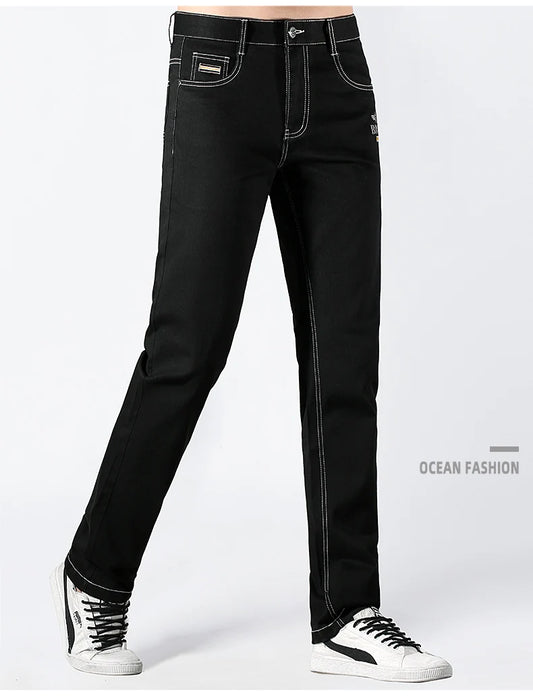2024 New Summer Mens Black Jeans  Bruce&Shark Best Jeans for Men Loose Fit Cowboy Pants Casual Stretch Cotton  Straight Leg