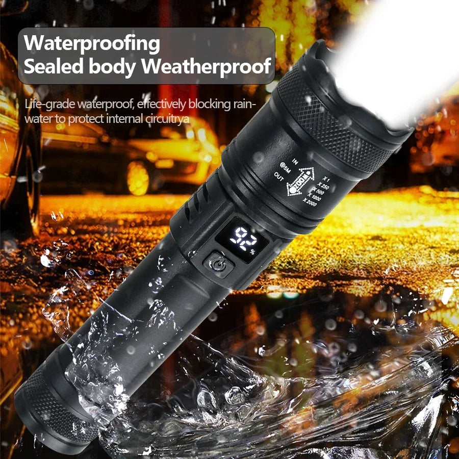 2000LM LED Tactical Flashlight USB Rechargeable High-Brightness Torch for Outdoor & Emergency Use
