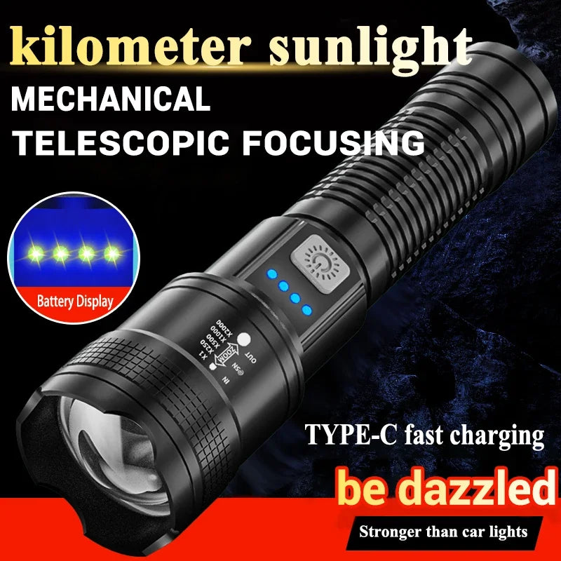 2000LM LED Tactical Flashlight USB Rechargeable High-Brightness Torch for Outdoor & Emergency Use