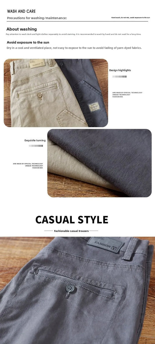 Autumn Winter Men's Vintage Slim Pants Fashion Business Casual Cotton Solid Straight Elastic Waist Trousers Male Brand Clothing