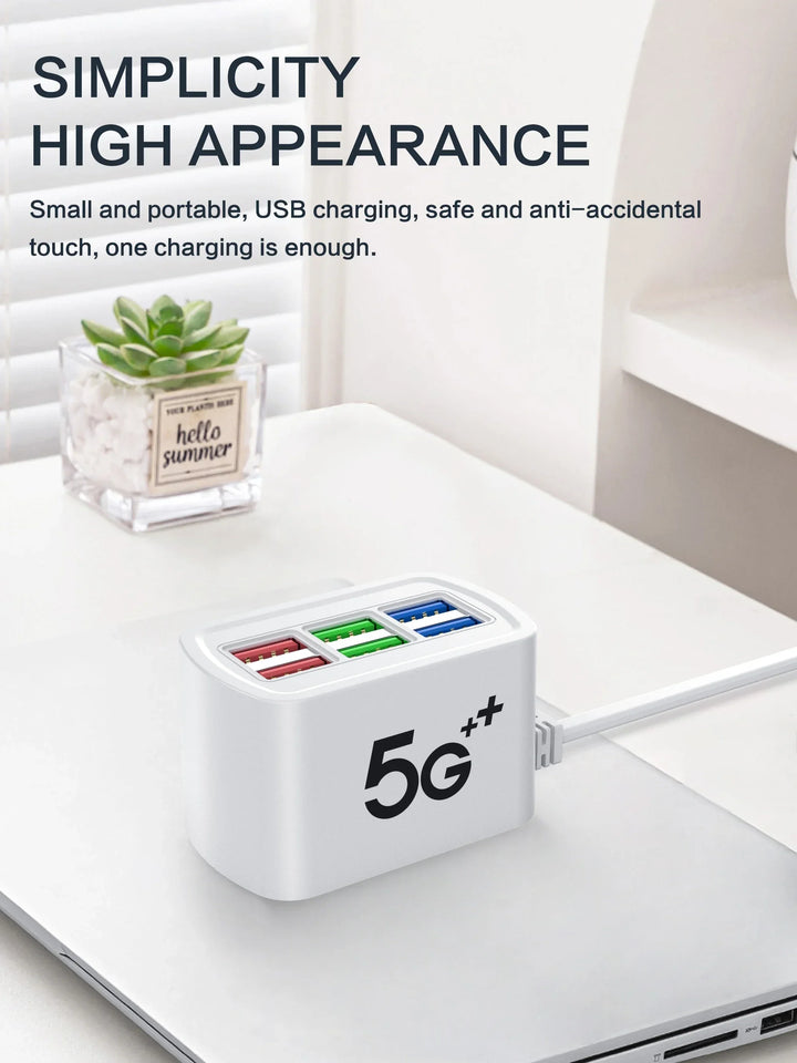 Fast USB Charger 6-in-1 Desktop Charging Station – 1m Cord, USB Hub | شاحن USB سريع 6 في 1 – محطة شحن مكتبية، سلك 1م، هاب USB