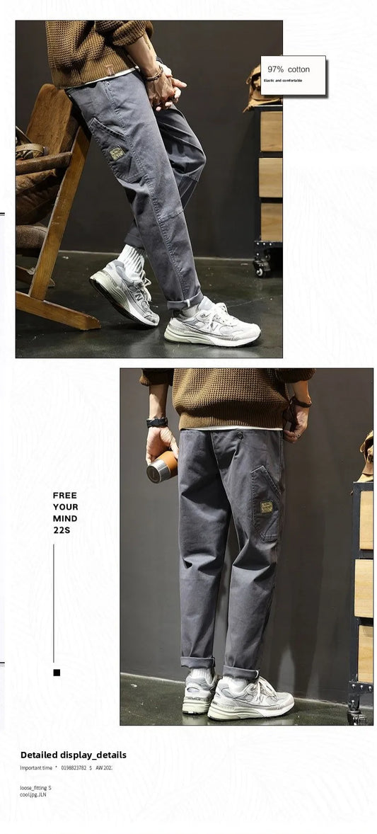 Autumn Winter Men's Vintage Slim Pants Fashion Business Casual Cotton Solid Straight Elastic Waist Trousers Male Brand Clothing