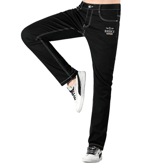 2024 New Summer Mens Black Jeans  Bruce&Shark Best Jeans for Men Loose Fit Cowboy Pants Casual Stretch Cotton  Straight Leg