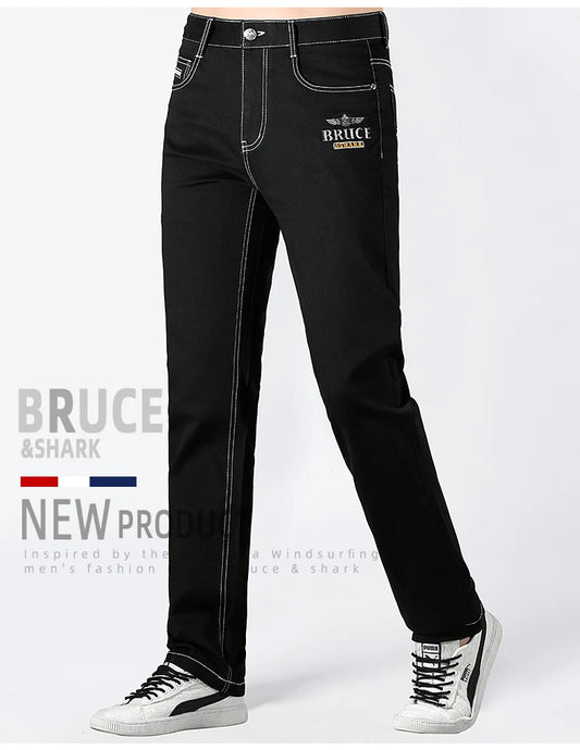 2024 New Summer Mens Black Jeans  Bruce&Shark Best Jeans for Men Loose Fit Cowboy Pants Casual Stretch Cotton  Straight Leg
