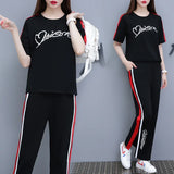 Women’s Casual Sports Suit – 2-Piece Summer Set, Short Sleeve Top & Wide Leg Pants | بدلة رياضية نسائية كاجوال – طقم مكون من قطعتين، قميص بأكمام قصيرة وسروال واسع