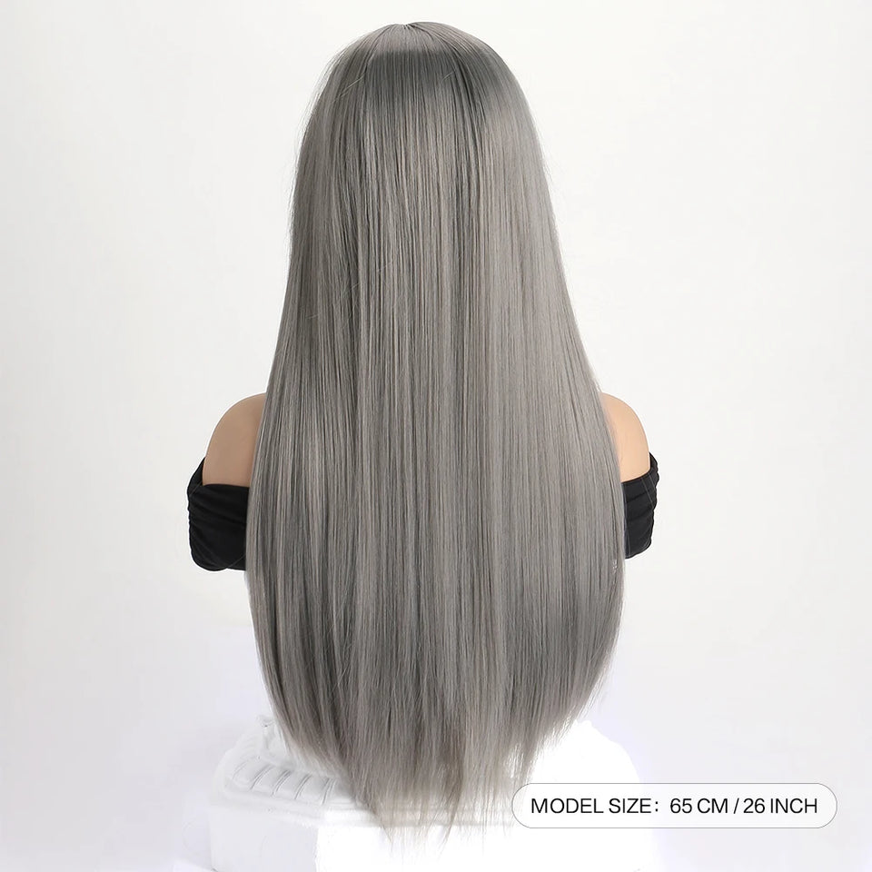 26 Inch Long Straight Synthetic Wig for Women – Fashion, Daily & Party | شعر مستعار صناعي طويل مستقيم 26 بوصة للنساء – أزياء، يومي وحفلات