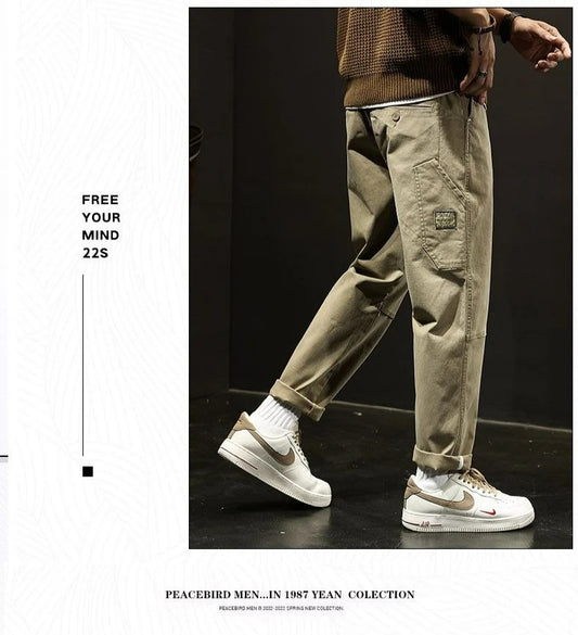 Autumn Winter Men's Vintage Slim Pants Fashion Business Casual Cotton Solid Straight Elastic Waist Trousers Male Brand Clothing