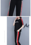 Women’s Casual Sports Suit – 2-Piece Summer Set, Short Sleeve Top & Wide Leg Pants | بدلة رياضية نسائية كاجوال – طقم مكون من قطعتين، قميص بأكمام قصيرة وسروال واسع