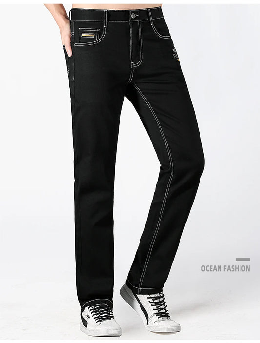2024 New Summer Mens Black Jeans  Bruce&Shark Best Jeans for Men Loose Fit Cowboy Pants Casual Stretch Cotton  Straight Leg