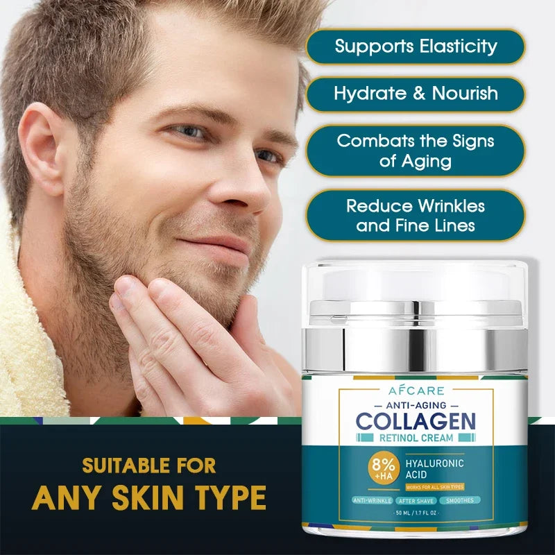 8% HA Collagen Face Cream for Men – Anti-Aging & Wrinkle Remover | كريم الوجه بالكولاجين 8% للرجال – مضاد للشيخوخة وإزالة التجاعيد