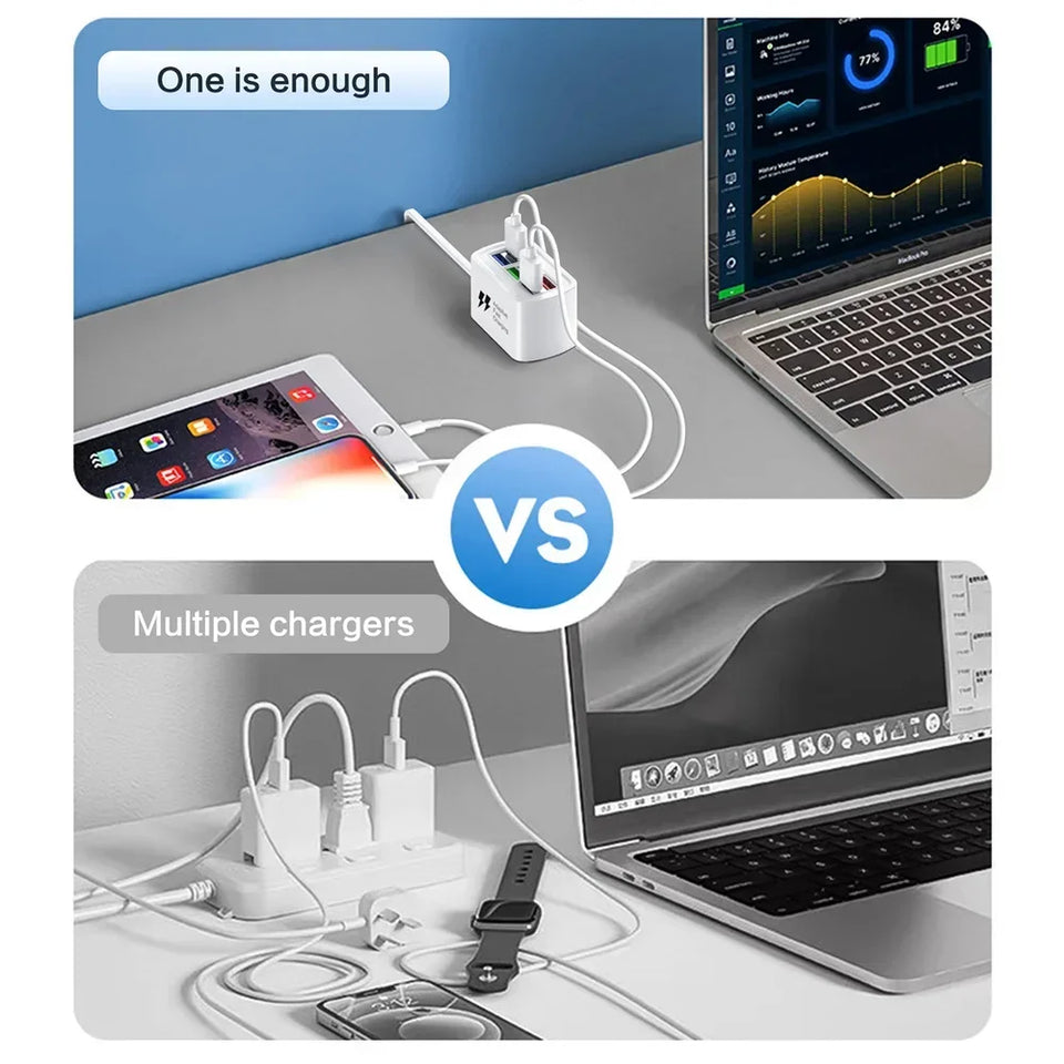 Fast USB Charger 6-in-1 Desktop Charging Station – 1m Cord, USB Hub | شاحن USB سريع 6 في 1 – محطة شحن مكتبية، سلك 1م، هاب USB