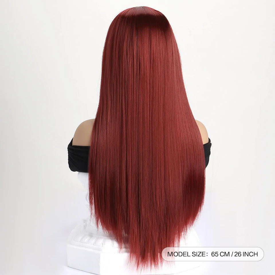 26 Inch Long Straight Synthetic Wig for Women – Fashion, Daily & Party | شعر مستعار صناعي طويل مستقيم 26 بوصة للنساء – أزياء، يومي وحفلات