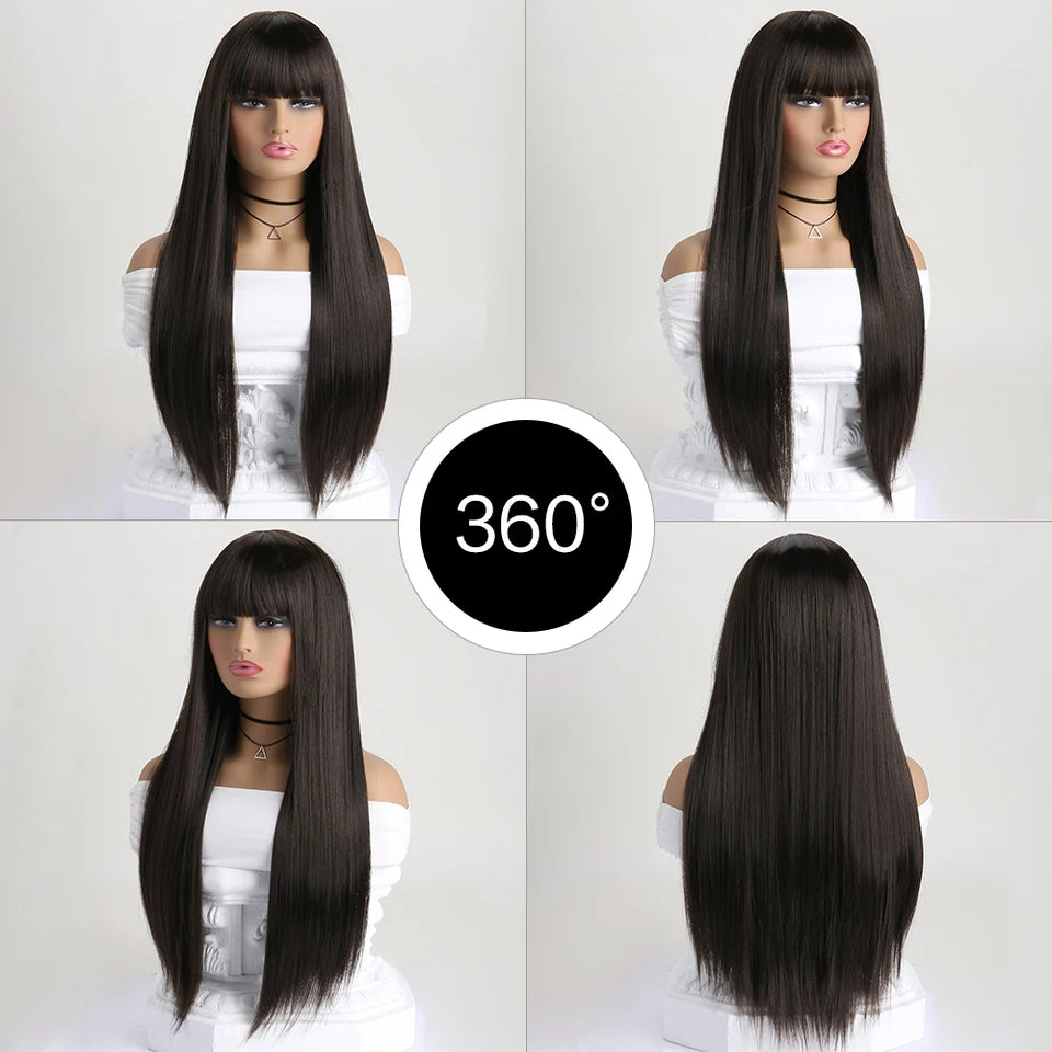 26 Inch Long Straight Synthetic Wig for Women – Fashion, Daily & Party | شعر مستعار صناعي طويل مستقيم 26 بوصة للنساء – أزياء، يومي وحفلات