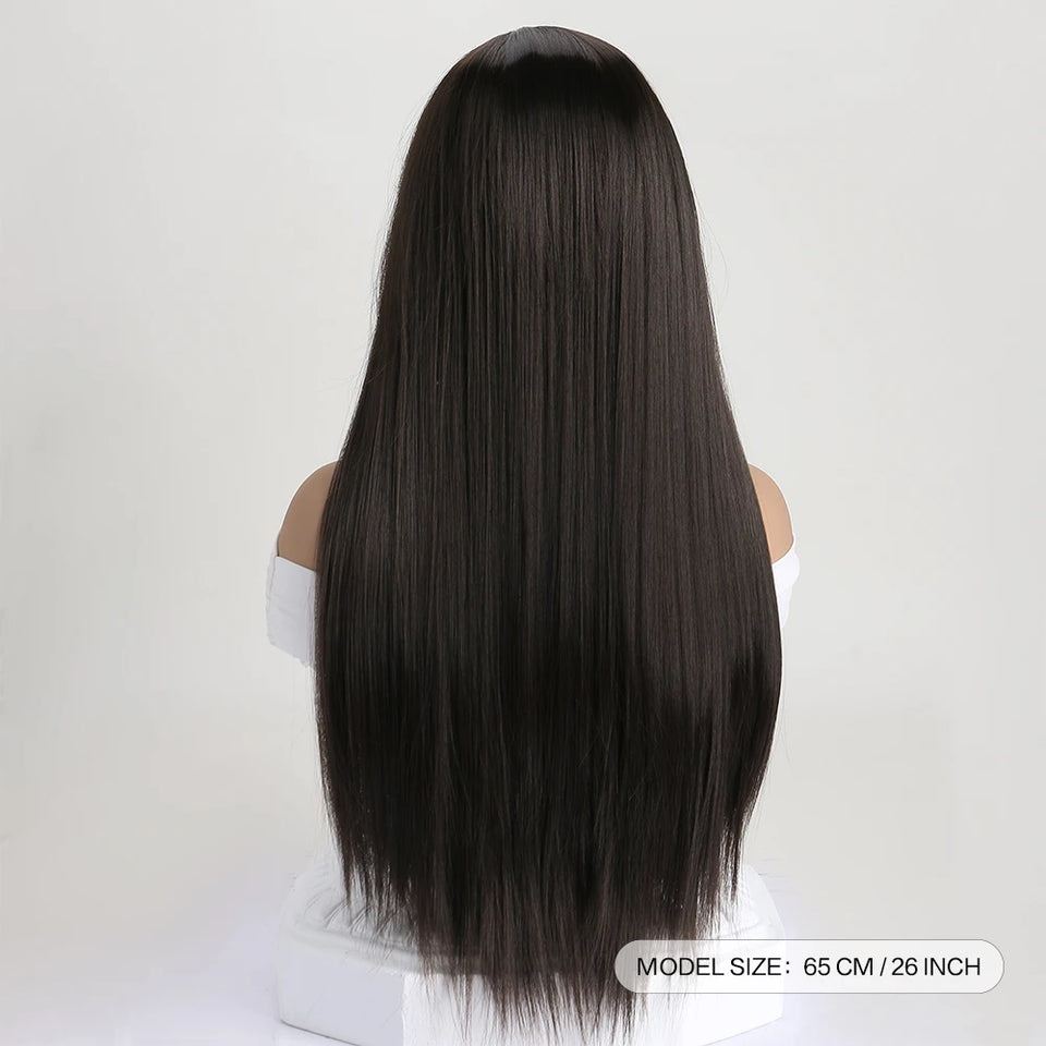 26 Inch Long Straight Synthetic Wig for Women – Fashion, Daily & Party | شعر مستعار صناعي طويل مستقيم 26 بوصة للنساء – أزياء، يومي وحفلات