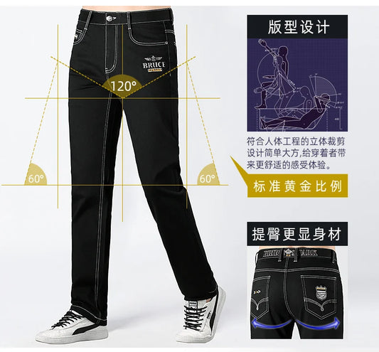 2024 New Summer Mens Black Jeans  Bruce&Shark Best Jeans for Men Loose Fit Cowboy Pants Casual Stretch Cotton  Straight Leg