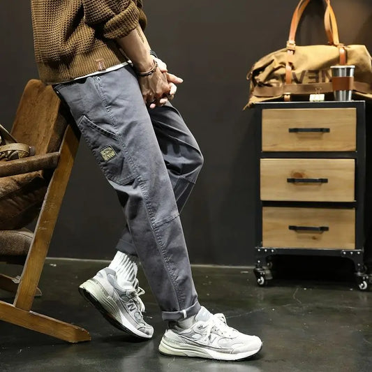 Autumn Winter Men's Vintage Slim Pants Fashion Business Casual Cotton Solid Straight Elastic Waist Trousers Male Brand Clothing