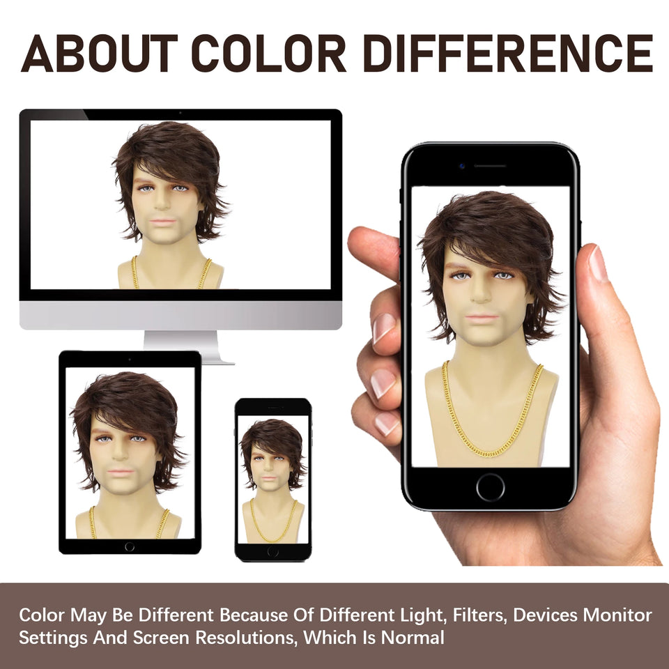 Synthetic Men’s Wig – Short Black Layered, Heat Resistant | شعر مستعار صناعي للرجال – قصير أسود طبقات، مقاوم للحرارة