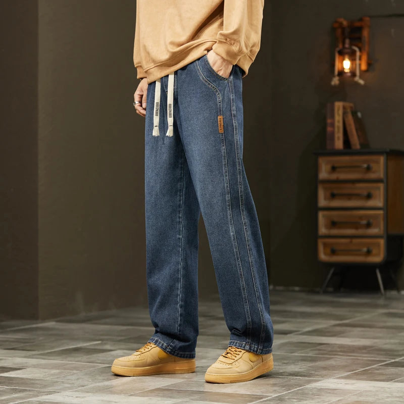 Autumn Winter Men’s Cotton Jeans – Baggy Cargo Denim Pants S-4XL | جينز رجالي من القطن للخريف والشتاء – بنطلون دنيم واسع مع جيوب S-4XL