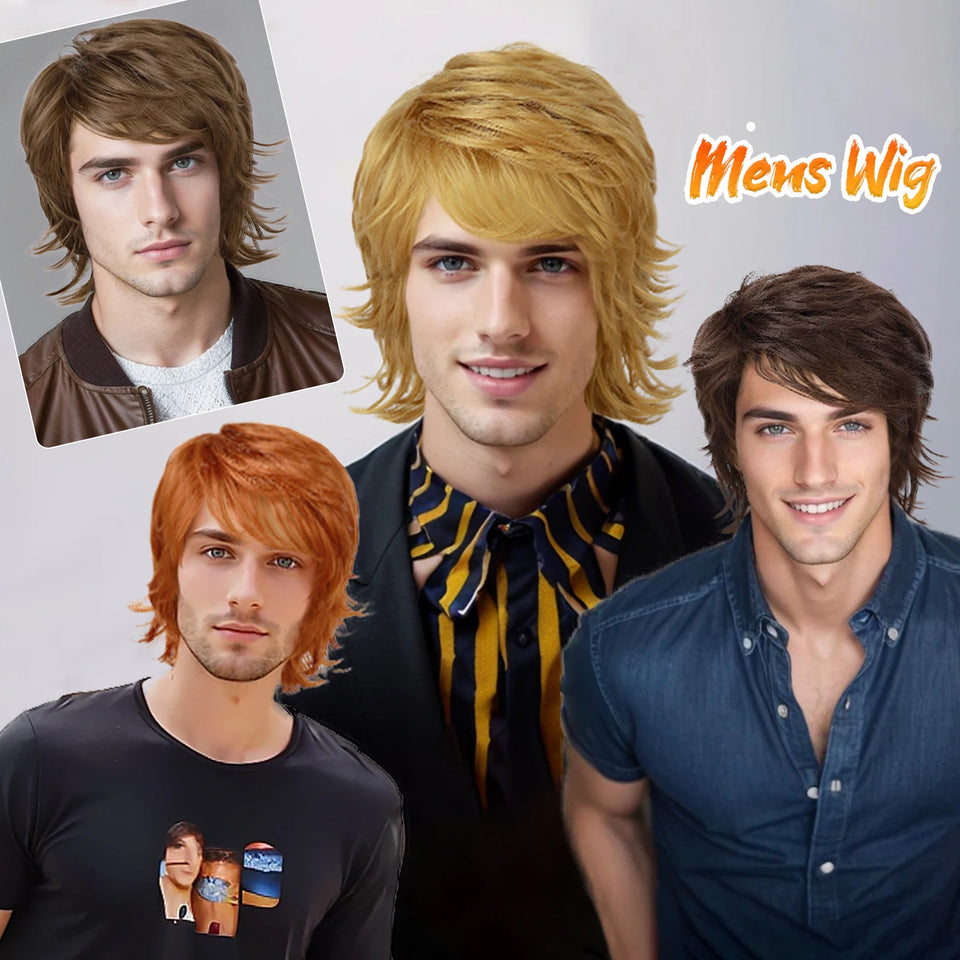 Synthetic Men’s Wig – Short Black Layered, Heat Resistant | شعر مستعار صناعي للرجال – قصير أسود طبقات، مقاوم للحرارة