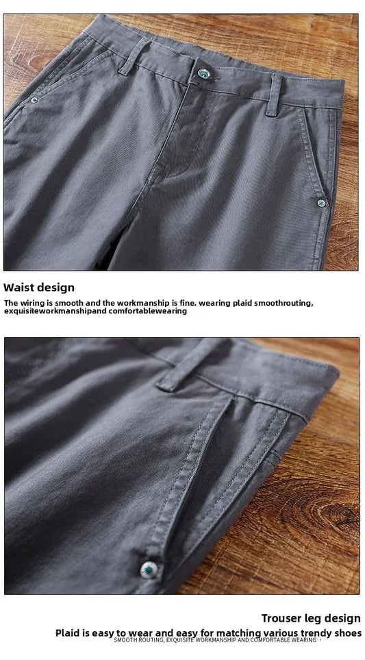 Autumn Winter Men's Vintage Slim Pants Fashion Business Casual Cotton Solid Straight Elastic Waist Trousers Male Brand Clothing