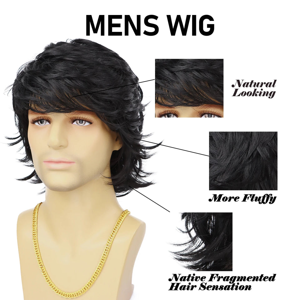 Synthetic Men’s Wig – Short Black Layered, Heat Resistant | شعر مستعار صناعي للرجال – قصير أسود طبقات، مقاوم للحرارة