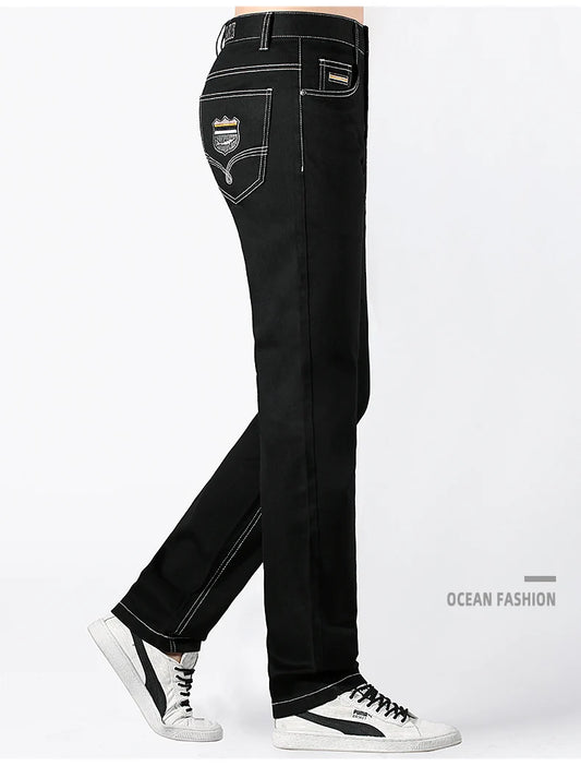 2024 New Summer Mens Black Jeans  Bruce&Shark Best Jeans for Men Loose Fit Cowboy Pants Casual Stretch Cotton  Straight Leg