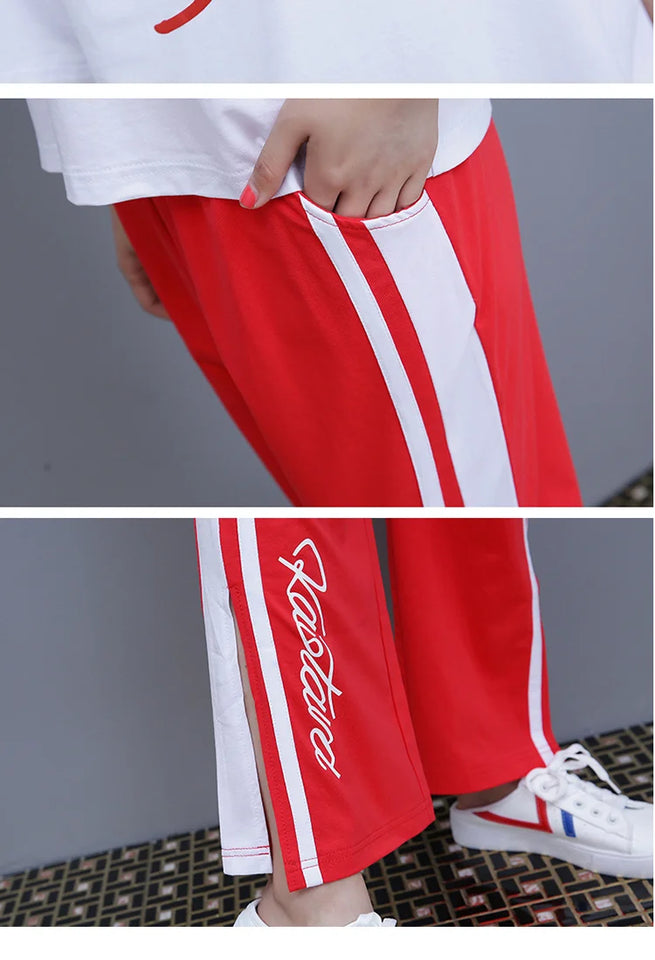 Women’s Casual Sports Suit – 2-Piece Summer Set, Short Sleeve Top & Wide Leg Pants | بدلة رياضية نسائية كاجوال – طقم مكون من قطعتين، قميص بأكمام قصيرة وسروال واسع