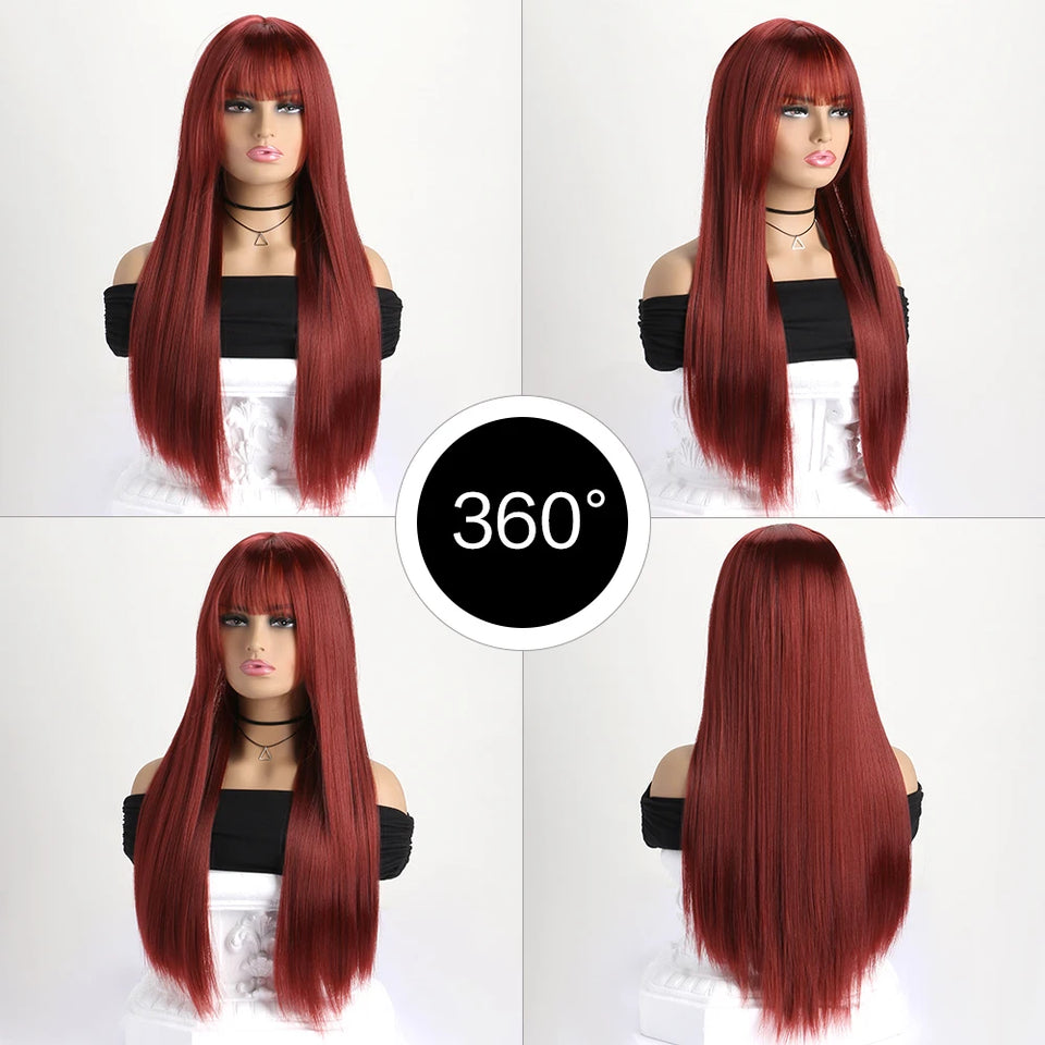 26 Inch Long Straight Synthetic Wig for Women – Fashion, Daily & Party | شعر مستعار صناعي طويل مستقيم 26 بوصة للنساء – أزياء، يومي وحفلات