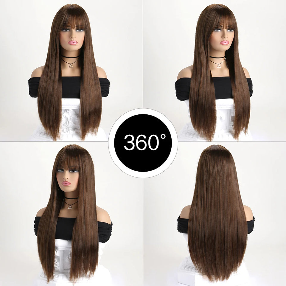 26 Inch Long Straight Synthetic Wig for Women – Fashion, Daily & Party | شعر مستعار صناعي طويل مستقيم 26 بوصة للنساء – أزياء، يومي وحفلات