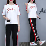Women’s Casual Sports Suit – 2-Piece Summer Set, Short Sleeve Top & Wide Leg Pants | بدلة رياضية نسائية كاجوال – طقم مكون من قطعتين، قميص بأكمام قصيرة وسروال واسع