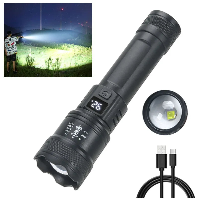 2000LM LED Tactical Flashlight USB Rechargeable High-Brightness Torch for Outdoor & Emergency Use