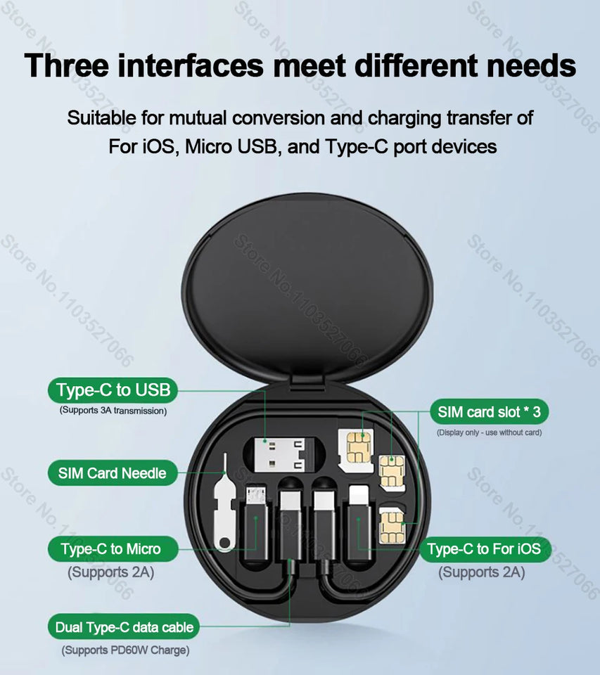 PD 60W Multifunctional Type-C Cable Set High-Speed Charging Kit with Multiple Connectors