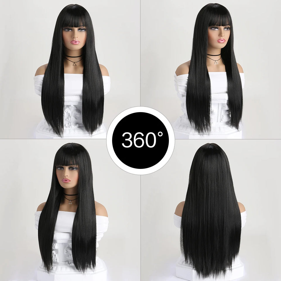 26 Inch Long Straight Synthetic Wig for Women – Fashion, Daily & Party | شعر مستعار صناعي طويل مستقيم 26 بوصة للنساء – أزياء، يومي وحفلات