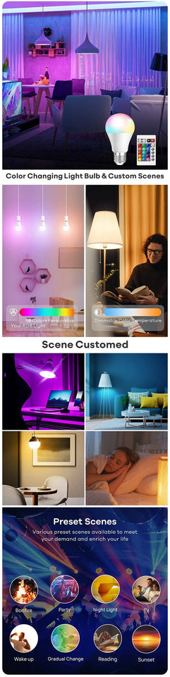 16 Colors RGB LED Bulb with Remote Color-Changing Light Bulb for Mood & Home Decoration