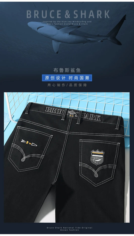 2024 New Summer Mens Black Jeans  Bruce&Shark Best Jeans for Men Loose Fit Cowboy Pants Casual Stretch Cotton  Straight Leg