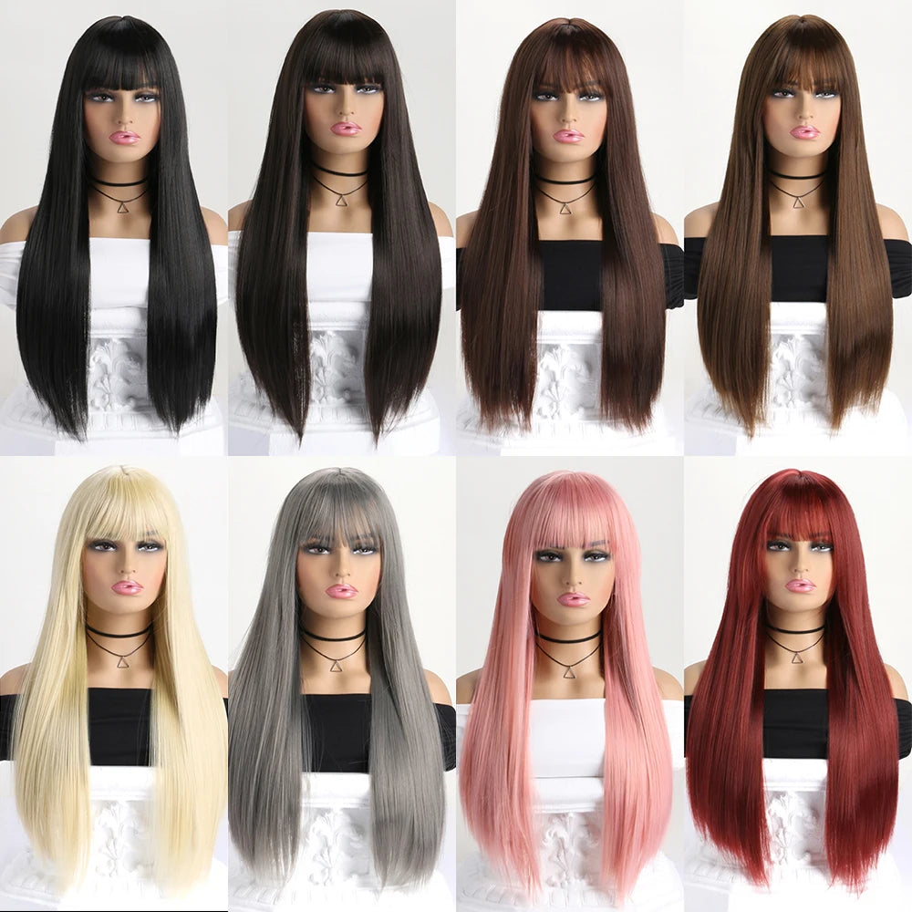 26 Inch Long Straight Synthetic Wig for Women – Fashion, Daily & Party | شعر مستعار صناعي طويل مستقيم 26 بوصة للنساء – أزياء، يومي وحفلات