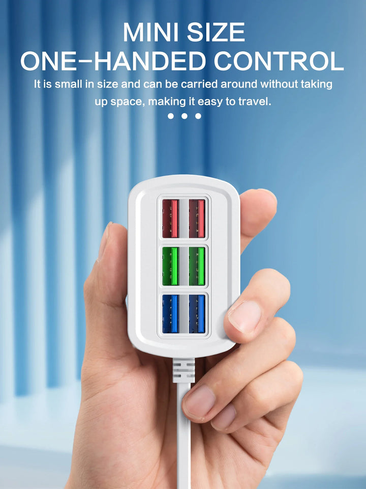 Fast USB Charger 6-in-1 Desktop Charging Station – 1m Cord, USB Hub | شاحن USB سريع 6 في 1 – محطة شحن مكتبية، سلك 1م، هاب USB